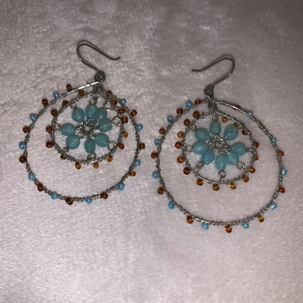Vintage beaded wire hoop boho earrings